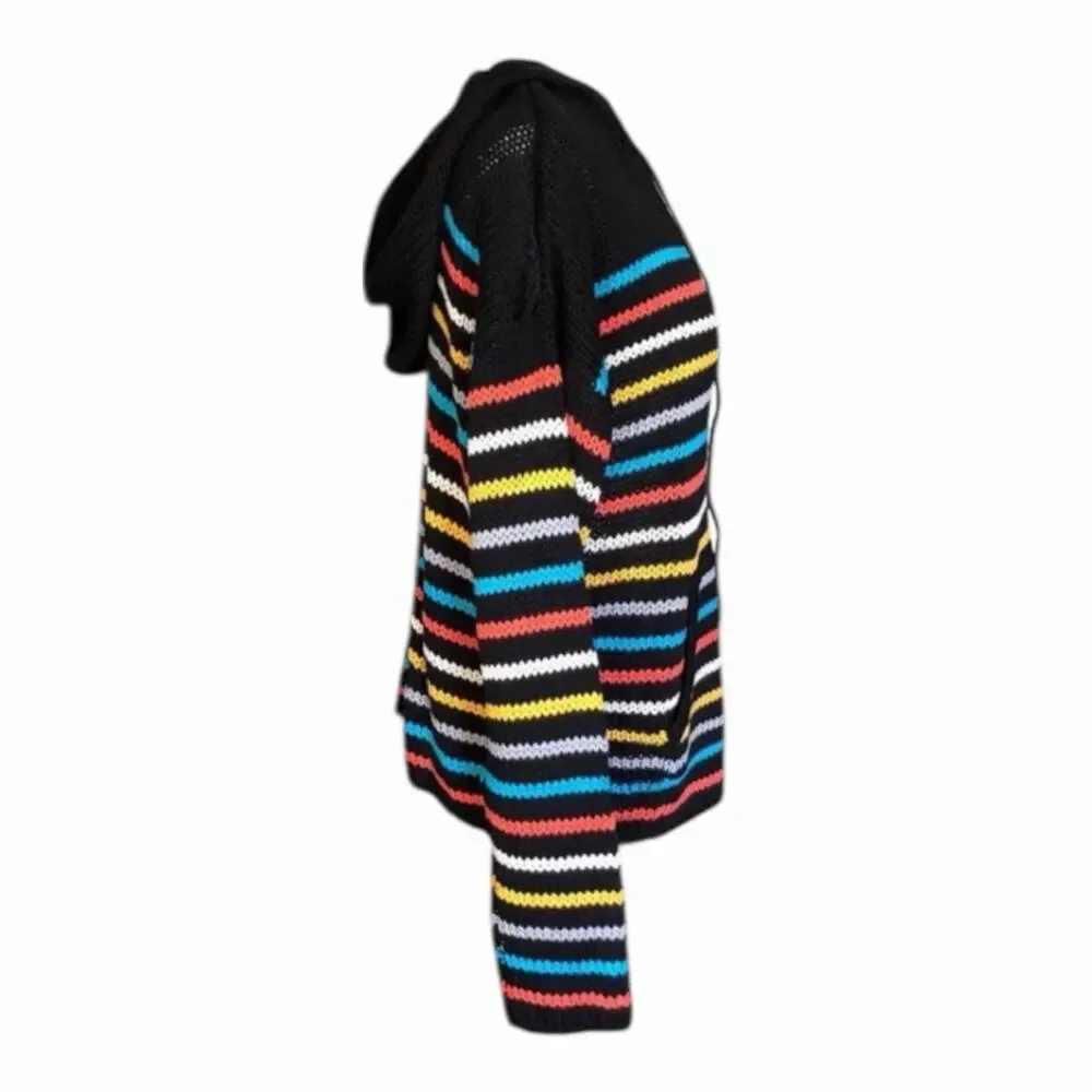 LoveStitch NWT Black Aqua Orange Stripe Kangaroo Pocket Hoodie Long Sleeve - Picture 4 of 13
